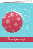 Merry Christmas in Polish, red and white ornament card