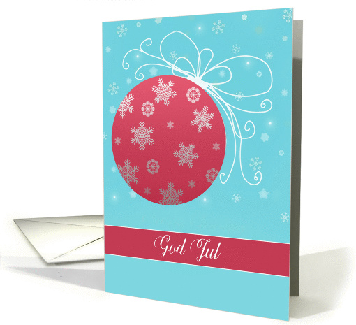 God Jul, Merry Christmas in Norwegian, red and white ornament card