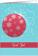 God Jul, Merry Christmas in Norwegian, red and white ornament card