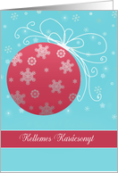 Kellemes Karcsonyt, Merry Christmas in Hungarian, red glass ornament, card