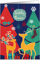 Merry Christmas in Welsh, nadolig llawen, retro reindeers card