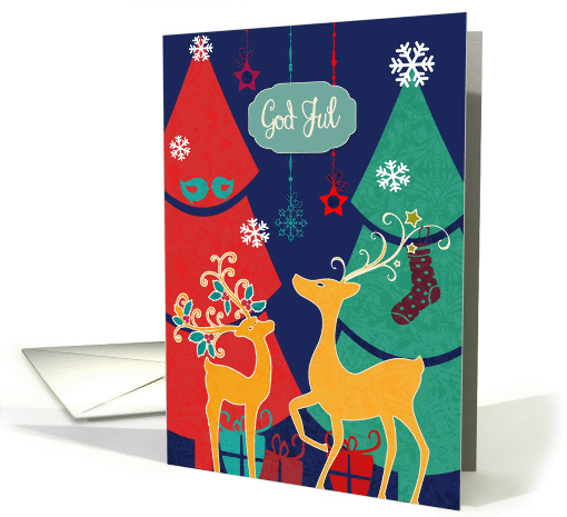 Merry Christmas in Swedish, God Jul, retro reindeers card (1108060)