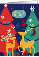 Merry Christmas in Swedish, God Jul, retro reindeers card