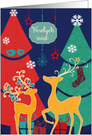 Merry Christmas in Polish, retro reindeers card