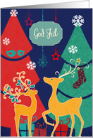 Merry Christmas in Norwegian, God Jul, retro reindeers card