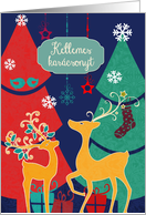 Merry Christmas in Hungarian, retro reindeers card