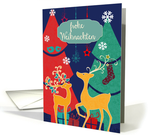 Merry Christmas in German, retro reindeers card (1109038)