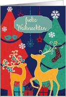 Merry Christmas in German, retro reindeers card