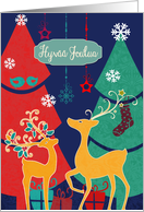 Merry Christmas in Finnish, retro reindeers card