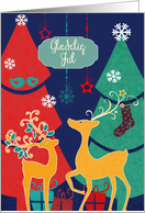 Merry Christmas in Danish, retro reindeers card