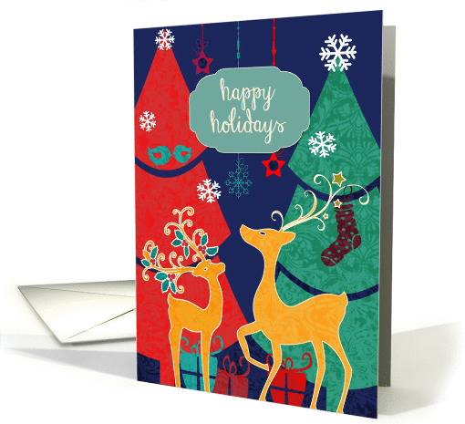 Happy Holidays, reindeers, retro Christmas card (1109084)