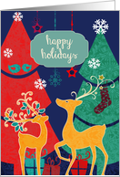 Happy Holidays, reindeers, retro Christmas card