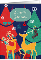 Season’s Greetings, reindeers, retro Christmas card