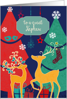 Merry Christmas to a great nephew, reindeers, retro Christmas card