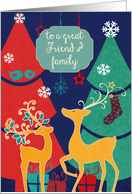 Merry Christmas to a great friend and family, retro Christmas card