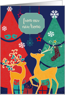 From our new home, retro Christmas card, reindeer card