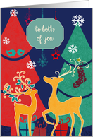 to both of you, retro Christmas card, reindeer card