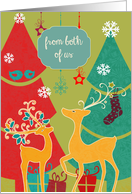 from both of us, retro Christmas card, reindeer card