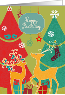 Happy Birthday and Merry Christmas, retro Christmas card, card