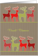 Merry Christmas in Czech, reindeers on kraft paper background card