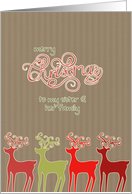 Merry Christmas to my sister and family, reindeers, Kraft paper effect card
