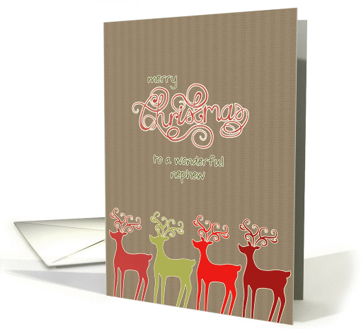 Merry Christmas to my nephew, reindeers, kraft paper effect card