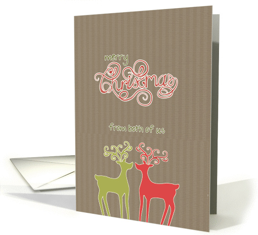 Merry Christmas from both of us, reindeers, kraft paper effect card