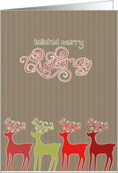 Belated Merry Christmas, reindeers, kraft paper effect card