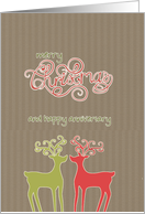 Merry Christmas and happy anniversary, reindeers, kraft paper effect card