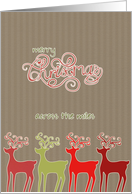 Merry Christmas across the miles, reindeers, kraft paper effect card