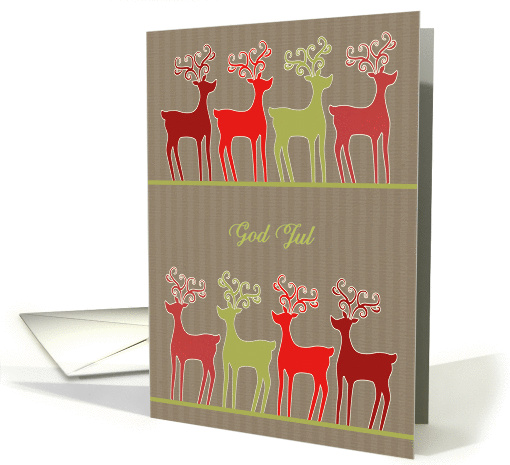 Merry Christmas in Norwegian, reindeer, kraft paper effect card