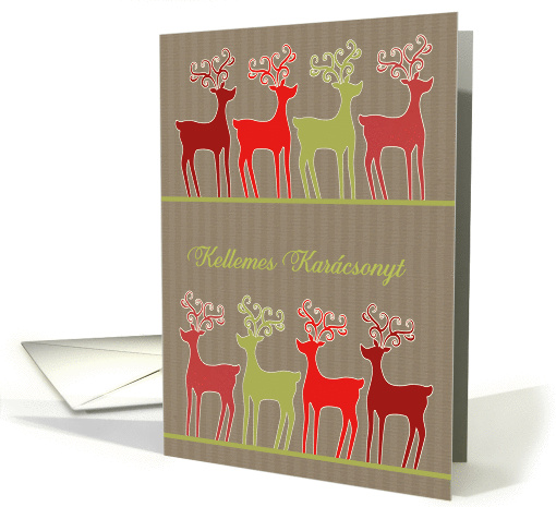 Merry Christmas in Hungarian, reindeer, kraft paper effect card