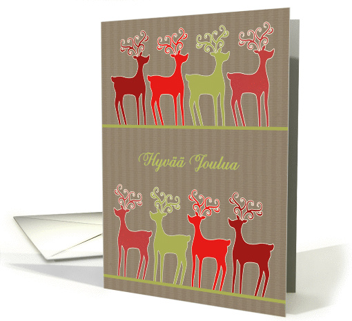 Merry Christmas in Finnish, reindeer, kraft paper effect card