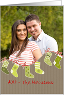 Christmas Photo card, green stockings, kraft paper effect card