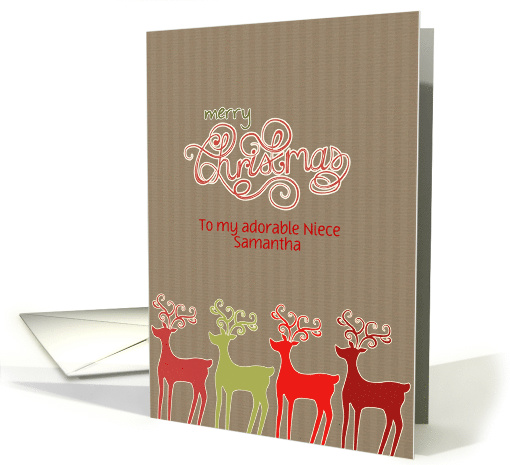 Customizable Christmas card, reindeer, kraft paper effect card