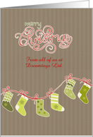 Customizable Business Christmas card, stockings, Kraft paper effect card