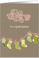 Merry Christmas to my godson, stockings, Kraft paper effect card