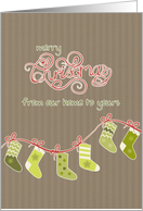 Merry Christmas from our home to yours, stockings, Kraft paper effect card