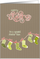 Merry Christmas to my foster son, stockings, kraft paper effect card