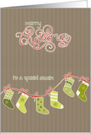 Merry Christmas to my cousin, stockings, kraft paper effect card