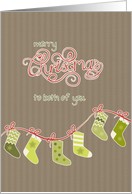 Merry Christmas to both of you, stockings, kraft paper effect card