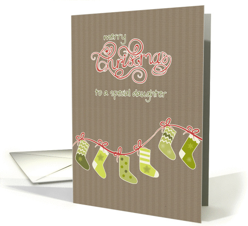 Merry Christmas to my daughter, stockings, kraft paper effect card