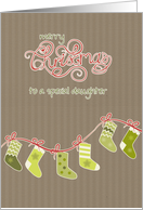 Merry Christmas to my daughter, stockings, kraft paper effect card