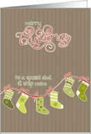 Merry Christmas to my dad and step mom, stockings, kraft paper effect card