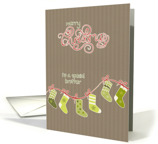 Merry Christmas to my brother, stockings, kraft paper effect card