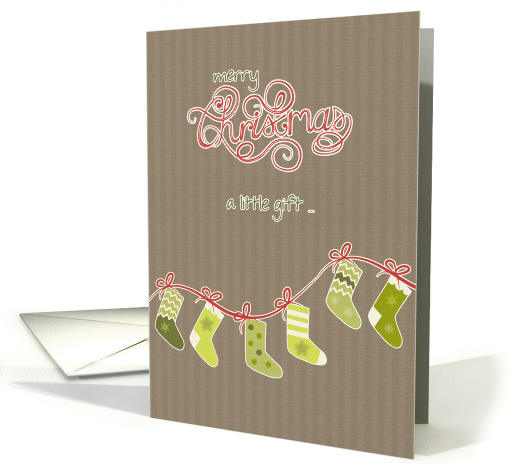 Merry Christmas, money enclosed, stockings, kraft paper effect card
