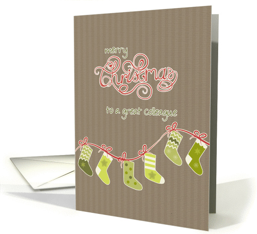 Merry Christmas to my colleague, stockings, kraft paper effect card
