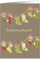 Merry Christmas in Swedish, stockings, kraft paper effect card