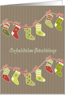 Merry Christmas in Pennsylvania Dutch, stockings, kraft paper effect card