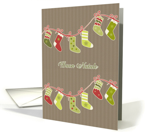 Merry Christmas in Italian, stockings, kraft paper effect card